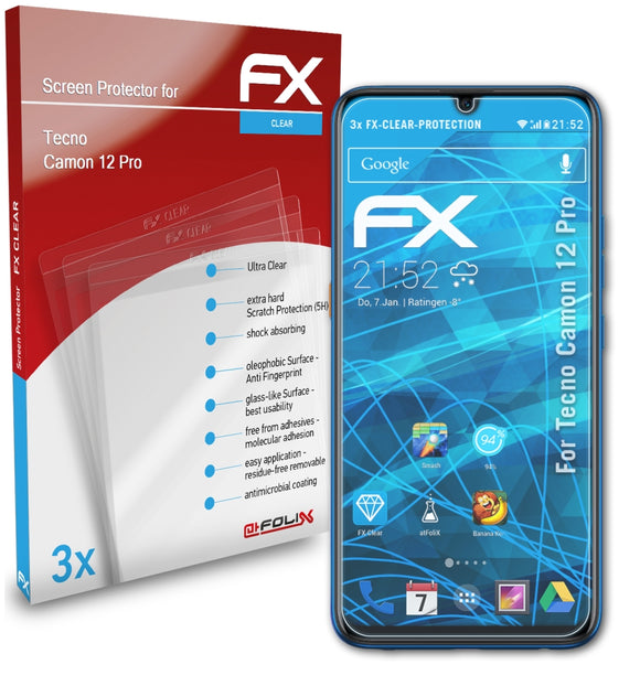 atFoliX FX-Clear Schutzfolie für Tecno Camon 12 Pro