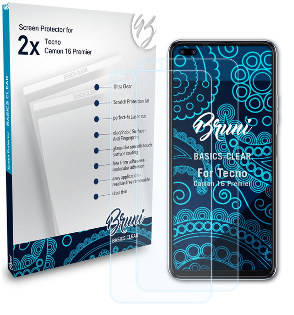 Bruni Basics-Clear Displayschutzfolie für Tecno Camon 16 Premier
