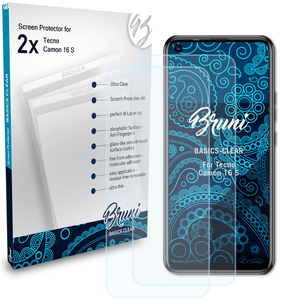 Bruni Basics-Clear Displayschutzfolie für Tecno Camon 16 S