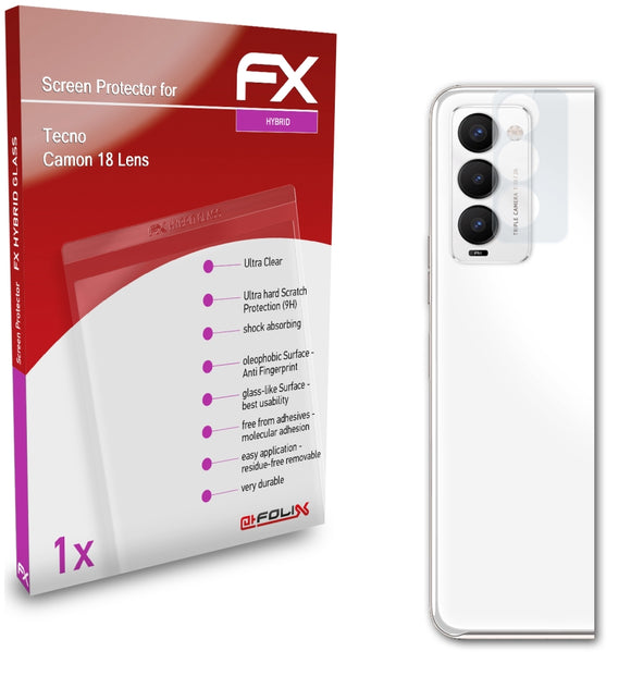atFoliX FX-Hybrid-Glass Panzerglasfolie für Tecno Camon 18 Lens