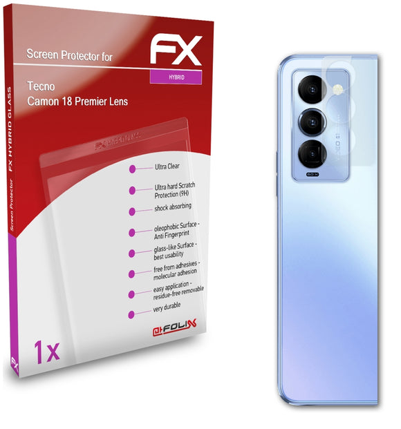 atFoliX FX-Hybrid-Glass Panzerglasfolie für Tecno Camon 18 Premier Lens