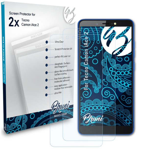 Bruni Basics-Clear Displayschutzfolie für Tecno Camon iAce 2