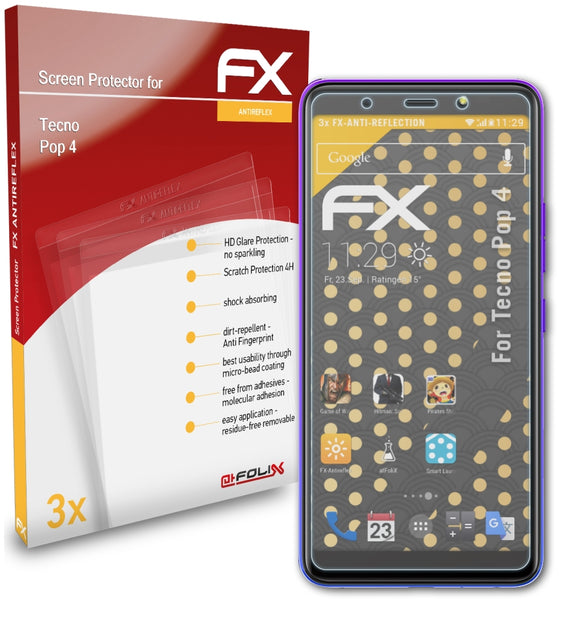 atFoliX FX-Antireflex Displayschutzfolie für Tecno Pop 4