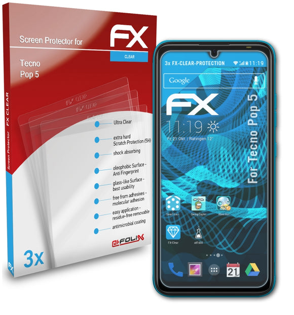 atFoliX FX-Clear Schutzfolie für Tecno Pop 5