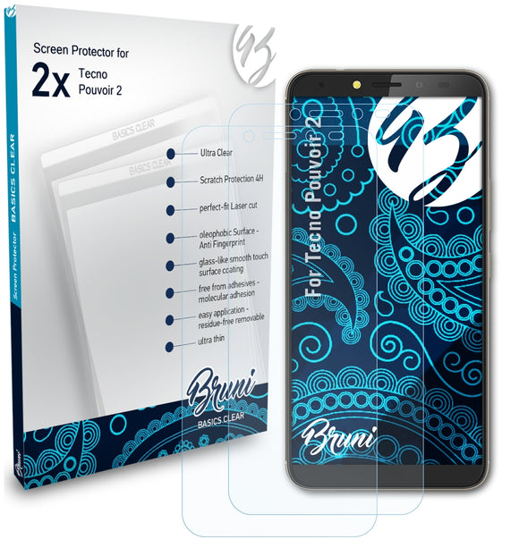 Bruni Basics-Clear Displayschutzfolie für Tecno Pouvoir 2