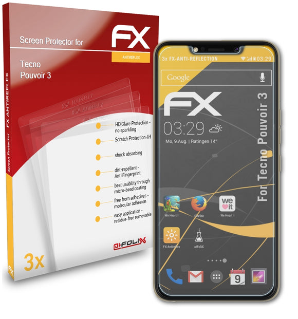 atFoliX FX-Antireflex Displayschutzfolie für Tecno Pouvoir 3