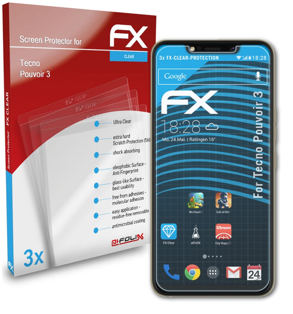 atFoliX FX-Clear Schutzfolie für Tecno Pouvoir 3