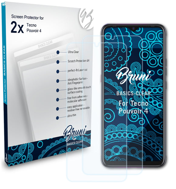 Bruni Basics-Clear Displayschutzfolie für Tecno Pouvoir 4