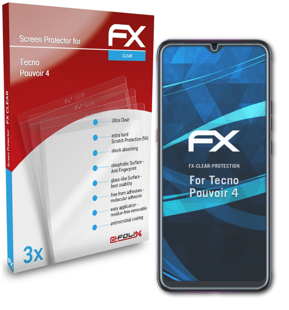 atFoliX FX-Clear Schutzfolie für Tecno Pouvoir 4