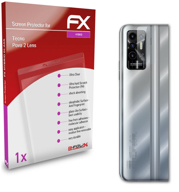 atFoliX FX-Hybrid-Glass Panzerglasfolie für Tecno Pova 2 Lens