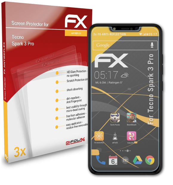 atFoliX FX-Antireflex Displayschutzfolie für Tecno Spark 3 Pro