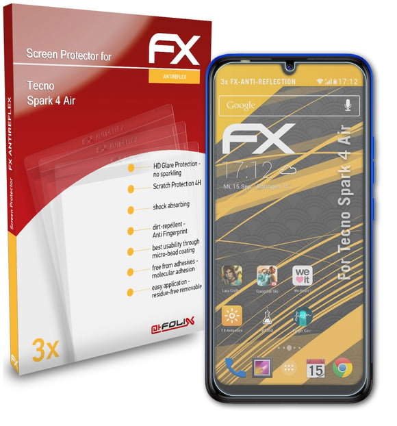 atFoliX FX-Antireflex Displayschutzfolie für Tecno Spark 4 Air