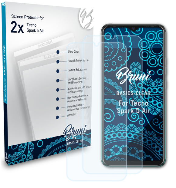 Bruni Basics-Clear Displayschutzfolie für Tecno Spark 5 Air