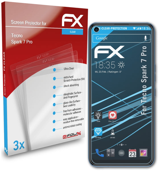atFoliX FX-Clear Schutzfolie für Tecno Spark 7 Pro