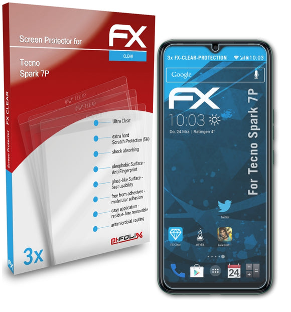 atFoliX FX-Clear Schutzfolie für Tecno Spark 7P