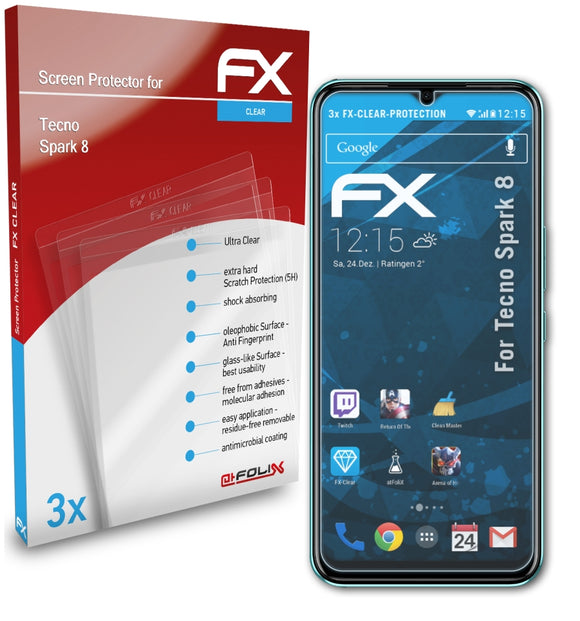 atFoliX FX-Clear Schutzfolie für Tecno Spark 8