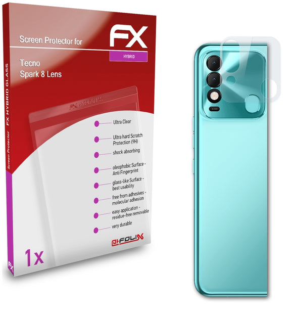 atFoliX FX-Hybrid-Glass Panzerglasfolie für Tecno Spark 8 Lens