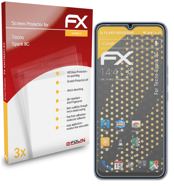atFoliX FX-Antireflex Displayschutzfolie für Tecno Spark 8C
