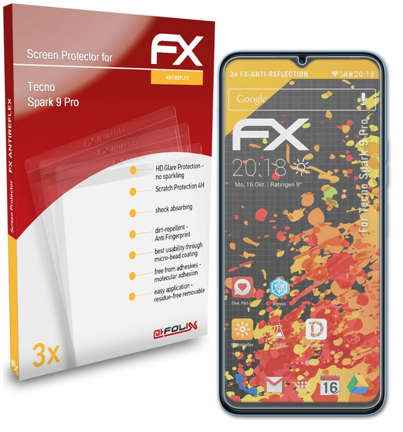 atFoliX FX-Antireflex Displayschutzfolie für Tecno Spark 9 Pro
