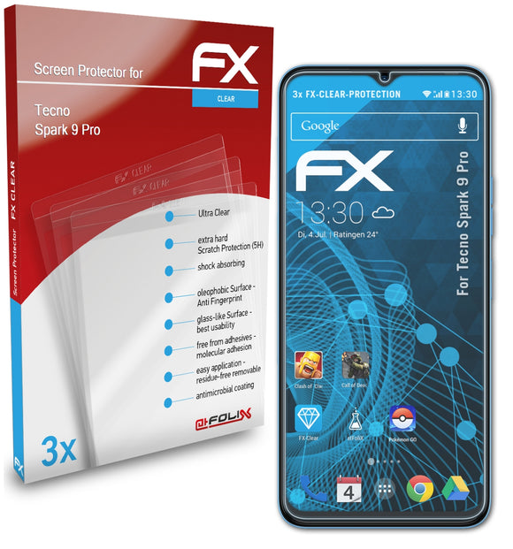 atFoliX FX-Clear Schutzfolie für Tecno Spark 9 Pro