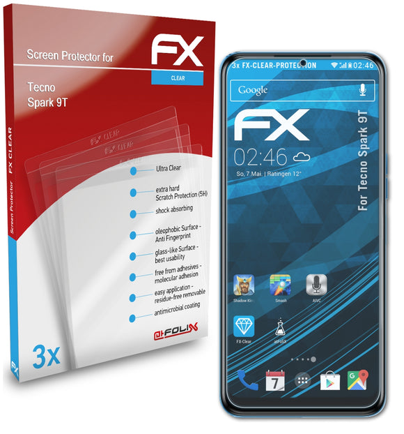 atFoliX FX-Clear Schutzfolie für Tecno Spark 9T