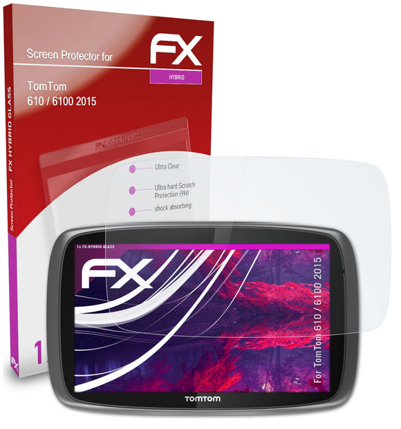 atFoliX FX-Hybrid-Glass Panzerglasfolie für TomTom 610 / 6100 (2015)