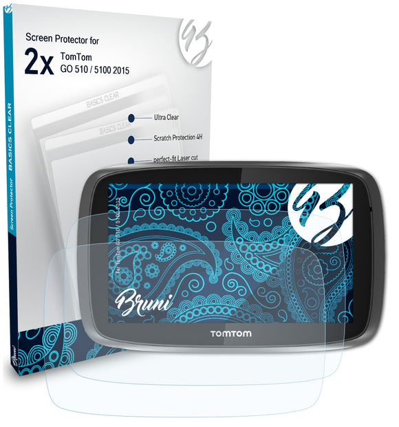 Bruni Basics-Clear Displayschutzfolie für TomTom GO 510 / 5100 (2015)