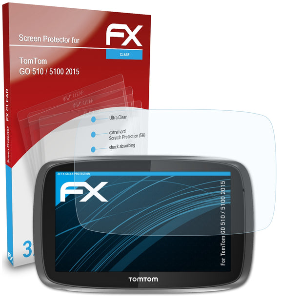 atFoliX FX-Clear Schutzfolie für TomTom GO 510 / 5100 (2015)