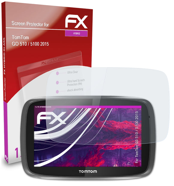 atFoliX FX-Hybrid-Glass Panzerglasfolie für TomTom GO 510 / 5100 (2015)