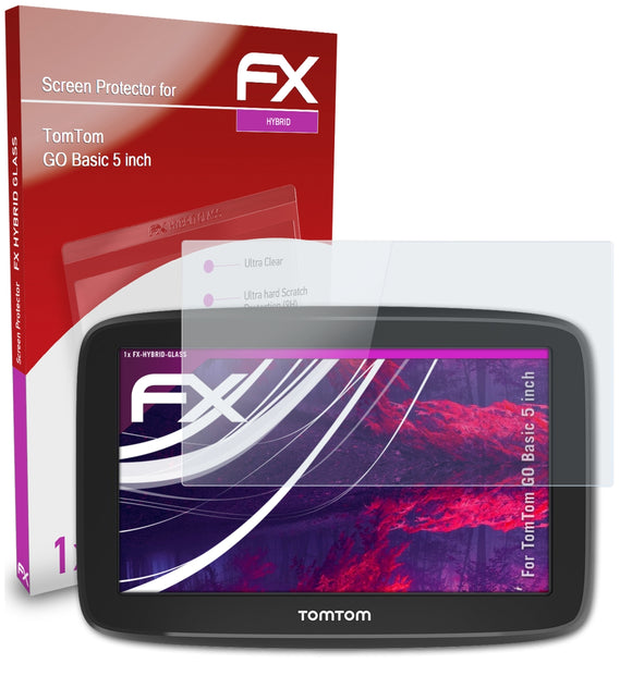 atFoliX FX-Hybrid-Glass Panzerglasfolie für TomTom GO Basic (5 inch)