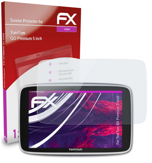 atFoliX FX-Hybrid-Glass Panzerglasfolie für TomTom GO Premium (5 inch)