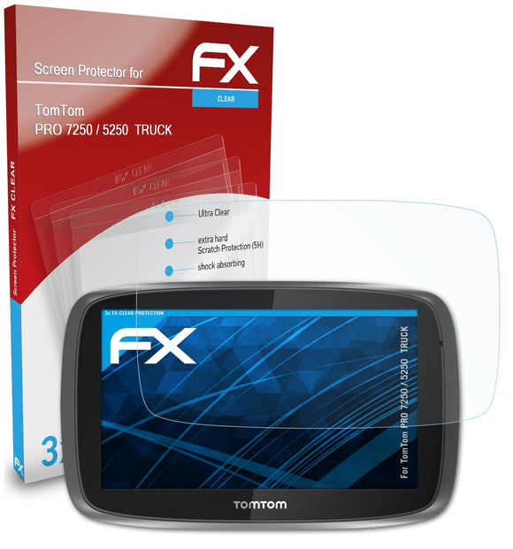 atFoliX FX-Clear Schutzfolie für TomTom PRO 7250 / 5250  TRUCK