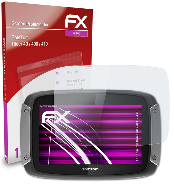 atFoliX FX-Hybrid-Glass Panzerglasfolie für TomTom Rider 40 / 400 / 410