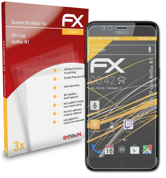 atFoliX FX-Antireflex Displayschutzfolie für TP-Link Neffos N1