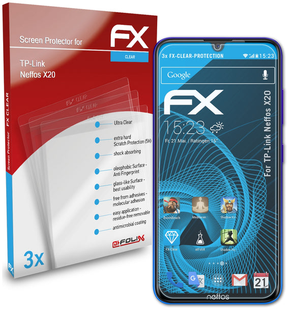 atFoliX FX-Clear Schutzfolie für TP-Link Neffos X20