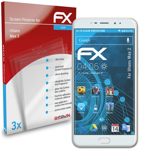atFoliX FX-Clear Schutzfolie für Uhans Max 2