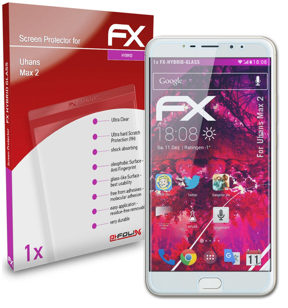 atFoliX FX-Hybrid-Glass Panzerglasfolie für Uhans Max 2