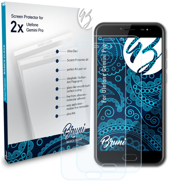 Bruni Basics-Clear Displayschutzfolie für Ulefone Gemini Pro