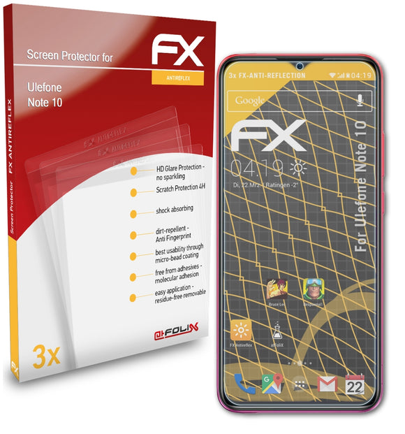 atFoliX FX-Antireflex Displayschutzfolie für Ulefone Note 10