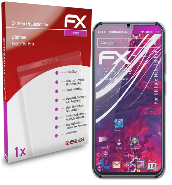 atFoliX FX-Hybrid-Glass Panzerglasfolie für Ulefone Note 16 Pro