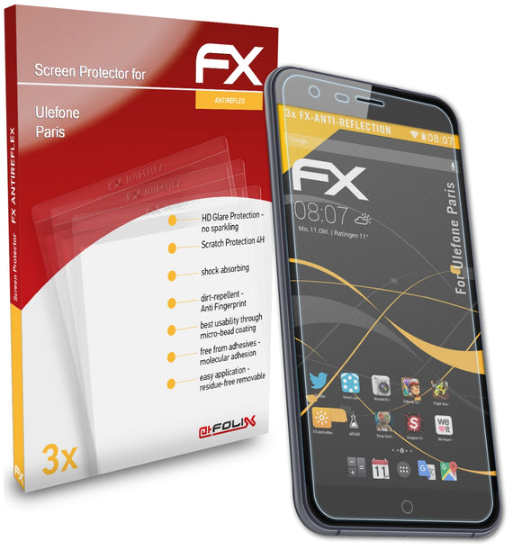 atFoliX FX-Antireflex Displayschutzfolie für Ulefone Paris