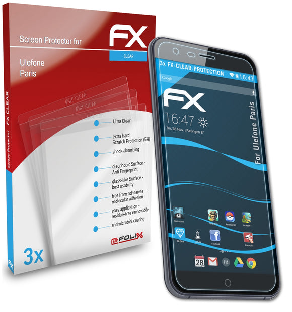 atFoliX FX-Clear Schutzfolie für Ulefone Paris