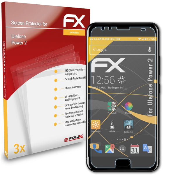 atFoliX FX-Antireflex Displayschutzfolie für Ulefone Power 2