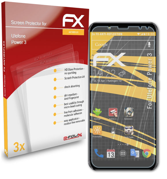 atFoliX FX-Antireflex Displayschutzfolie für Ulefone Power 3
