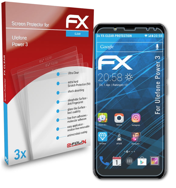atFoliX FX-Clear Schutzfolie für Ulefone Power 3