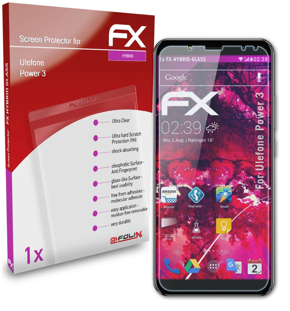 atFoliX FX-Hybrid-Glass Panzerglasfolie für Ulefone Power 3