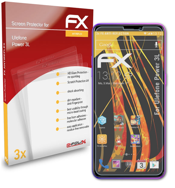 atFoliX FX-Antireflex Displayschutzfolie für Ulefone Power 3L