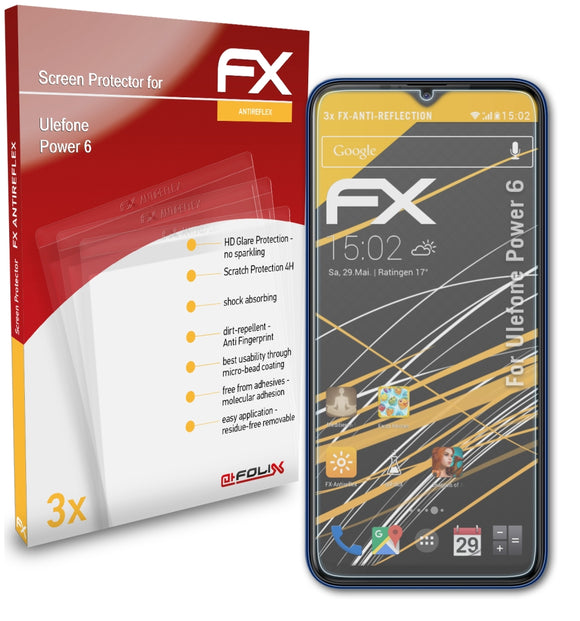 atFoliX FX-Antireflex Displayschutzfolie für Ulefone Power 6