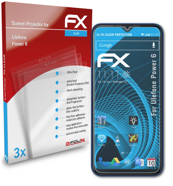 atFoliX FX-Clear Schutzfolie für Ulefone Power 6