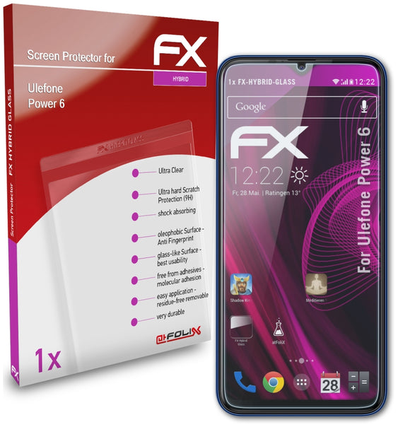 atFoliX FX-Hybrid-Glass Panzerglasfolie für Ulefone Power 6